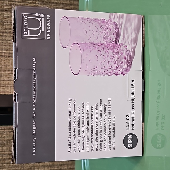 Studio drinkware hobnail glass highball set of 2 lavender  NIB 14oz - Picture 4 of 5